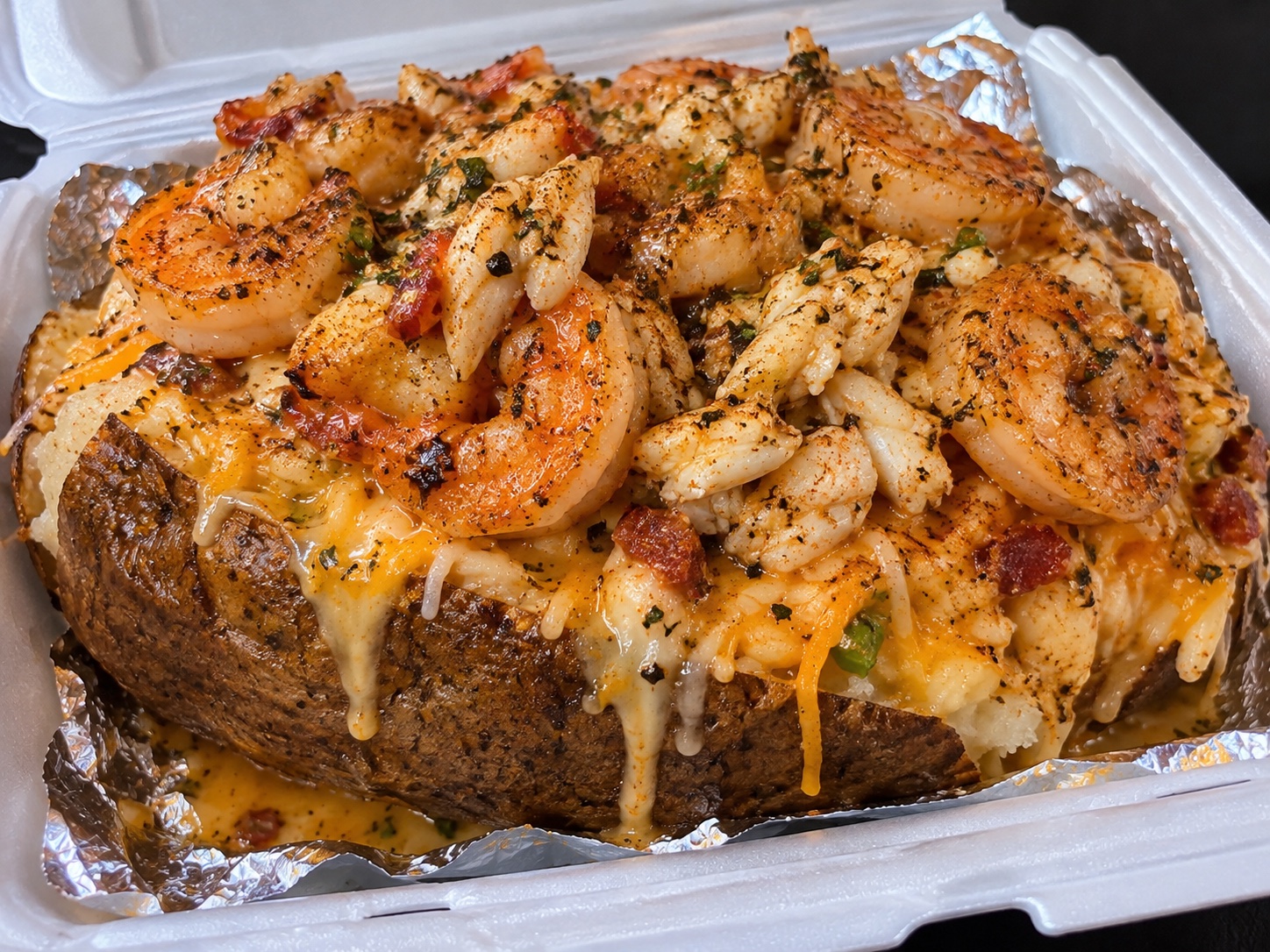Seafood loaded potato bowl